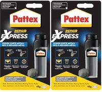 Pattex Powerknete Repair Express Metall, 48 g de pâte à modeler couleur métal pour coller & réparer, colle époxy pour de nombreux matériaux, pâte à modeler pouvant être peinte (Lot de 2)