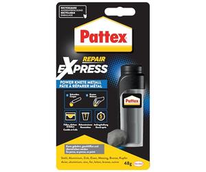 Pattex Powerknete Repair Express Metall, 48 g de pâte à modeler couleur métal pour coller & réparer, colle époxy pour de nombreux matériaux, pâte à modeler pouvant être peinte