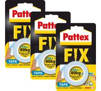 Pattex ruban de montage FIX 80kg set de 3 pièces 1.5m x 19mm ruban adhésif double face