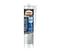 Pattex Salles de bains&cuisines rapides transparentes, silicone transparent scellant à séchage rapide, scellant de salle de bains imperméable, scellant anti-moisissure dans la cartouche, 1x300ml