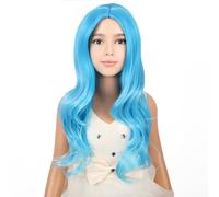 PATTNIUM Perruque bleue pour enfants - Cheveux longs bouclés ondulés avec raie au milieu pour filles avec bonnet - Perruque synthétique résistante à la chaleur pour enfant