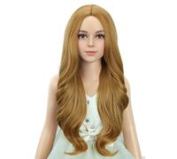 PATTNIUM Perruque blonde fraise pour enfants - Perruque synthétique longue ondulée et bou avec raie au milieu pour costume d'Halloween et cosplay