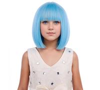 PATTNIUM Perruque courte au carré bleu clair avec frange - Pour fille - Pour cosplay, fête, au quotidien