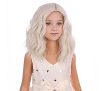 PATTNIUM Perruque pour enfant blonde courte bouclée blonde ondulée pour fille Bob Platine Perruque synthétique avec bonnet de perruque