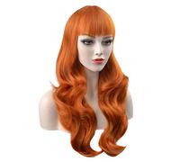 PATTNIUM Perruques ondulées de 66 cm de long avec frange soignée pour femme en fibre synthétique filet rose pour cosplay, fête d'Halloween (mélange d'orange)
