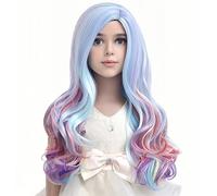 PATTNIUM Rainbow Wigs Long Curly Wavy Colorful Wig Multicolore Wig for Girls Synthetic Cosplay Party Halloween Wig with Wig (Rainbow)