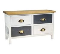 Meuble 4 Tiroirs en Pin Teinté Gris et Blanc Plateau Naturel - PATTY -