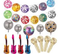 PAUBLLON Ensemble de décorations de fête disco - Ballons à disco, accessoires gonflables pour guitare rock star - Kit complet pour décoration de fête sur le thème des années 70, 80, 90, hip hop et