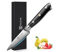 PAUDIN Couteau damassé 9 cm - Couteau à légumes couteau à fruits - Couteau de cuisine professionnel VG10 avec poignée ergonomique G10 noir