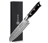 PAUDIN Couteau Santoku Damas 17 cm, ultra tranchant 67 couches en acier Damas VG10, couteau de cuisine professionnel avec manche ergonomique G10
