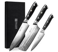 PAUDIN Ensemble de couteaux de cuisine 3 pièces, ensemble de couteaux Damas de 67 lames en acier Damas VG10 avec manche G10 - Couteau de chef, couteau à éplucher et couteau multifonction