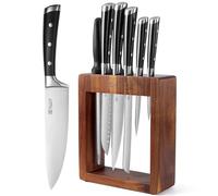 PAUDIN Messerblock mit Messer set, 7-teiliges Messerset mit Messerblock, scharfes Küchenmesser Set mit Holzblock, Profi Küchenmesserset mit Brotmesser aus Hochwertigem Edelstahl und ABS Griff