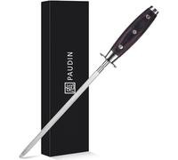 PAUDIN Razor Sharp Acier humide pour couteaux Affûter 25 cm, acier trempé, meuleuse à couteau de haute qualité avec poignée en bois ergonomique pour des anneaux précis et une netteté longue durée