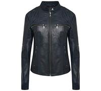 PAUL BERMAN Veste de motard en cuir véritable pour femme - Bleu - 44