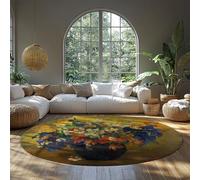 Paul Gauguin Impression d œuvres d Art Vintage sur des Ronds Tapis 100cm pour Chambre à Coucher Rétro Bouquet Tapis de Sol Floraux Salon de Sol Doux antidérapant Classique à Nettoyer