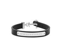 PAUL HEWITT Bracelet Femme Signum coordonées Ancre - Cadeau Femme, Bracelet Cuir Femme (Noir) avec Fermoir Ancre en INOX argenté