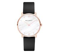 PAUL HEWITT Montre Femme Miss Ocean Pearl - Cadeau Femme, Bracelet Montre pour Femmes plaqué Or Rose, Bracelet en Cuir Noir, Cadran nacré