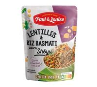 Paul & Louise - Lentilles et riz basmati sauce shoyu 250g - Source de Protéines et de fibres - Prêt en 2 minutes