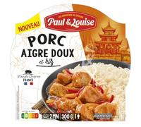 Paul & Louise Porc Aigre-Doux & Riz 300g - Plat Cuisiné Saveurs Asiatiques - Repas Prêt à Déguster - Barquette Micro-Ondable - Longue Conservation - Rayon Epicerie