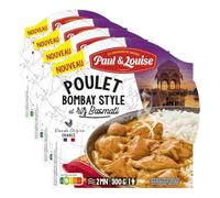 Paul & Louise Poulet Bombay Style & Riz Basmati 300 g - Plat Cuisiné Saveurs Indiennes - Barquette Micro-Ondable - Longue Conservation (Lot de 4)