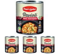 Paul & Louise Ravioli Boeuf, Mascarpone 800g - Pâte aux œufs - 50% de farce - Pur Boeuf - 100% origine France - Sans colorant - Sans arôme artificiel - Nutriscore B (Lot de 4)