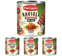 Paul & Louise Ravioli Bolognaise 800g - Pâte aux œufs - 50% de farce - 100% viande origine France - Sans colorant - Sans arôme artificiel - Nutriscore B (Lot de 4)