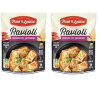Paul & Louise Ravioli Jambon Cru, Parmesan 300g - Sachet micro-ondable - Prêt en 1 minute 30 - Pâte aux œufs - 100% viande origine France - Sans colorant - Sans arôme artificiel - Nutriscore B