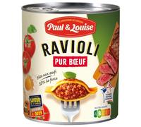 Paul & Louise Ravioli Pur Boeuf 800g - Pâte aux œufs - 50% de farce - Pur Boeuf - 100% origine France - Sans colorant - Sans arôme artificiel - Nutriscore B