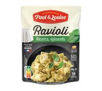 Paul & Louise Ravioli Ricotta, Épinards 300g - Sachet micro-ondable - Prêt en 1 minute 30 - Pâte aux œufs - Recette sans viande - Sans colorant - Sans arôme artificiel - Nutriscore B (Lot de 6)