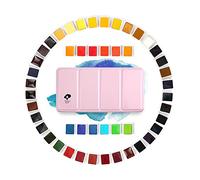 Paul Rubens Kit de peinture aquarelle de 48 couleurs - Couleurs unies - Portable avec boîte en métal rose pour dessin, illustration, coloration
