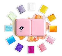 Paul Rubens - peintures aquarelles d'artiste, paillettes solides, 12 couleurs, boîtier en métal rose Portable avec Palette, ensemble de 12 couleurs