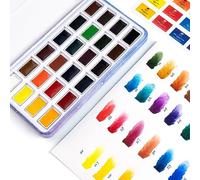 Paul Rubens Set d'aquarelle, 24 couleurs vives dans une boîte de poche avec anneau en métal, haute transparence, intense et durable
