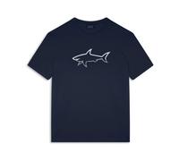 Paul & Shark, Homme, Tops, Bleu, Taille: XL T-shirt en coton avec imprimé requin réfléchissant