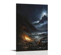 Paul Shipwrecked on A Rocky Shore, Fire Glowing Beside Him As Wet Cloaks Steam in The Cold And A Serpent Slithers Away Poster mural contemporain 40 x 60 cm