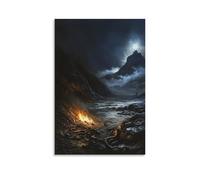 Paul Shipwrecked on A Rocky Shore, Fire Glowing Beside Him As Wet Cloaks Steam in The Cold And A Serpent Slithers Away Poster mural contemporain 50 x 75 cm