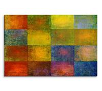 Paul Sinus Art 120 x 80 cm sur Toile sur châssis Géométrie carrés Jaune Bleu Rouge Vert Marron sur Toile comme panoramique
