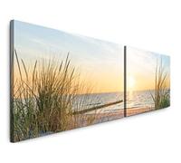 Paul Sinus Art Coucher de Soleil sur la mer Baltique 180 x 50 cm - 2 Photos murales de 50 x 90 cm - Impression sur Toile prête sur châssis, Décoration Murale