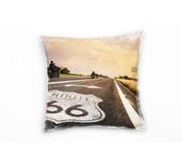 Paul Sinus Art Coussin décoratif Urban, Route 66, route 66, route, gris, orange - 40 x 40 cm - Pour canapé, salon - Décoration pour le bien-être - Fabriqué en Allemagne