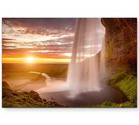Paul Sinus Art Impressions sur toile - 120 x 80 cm - Lever de soleil onirique avec cascade - Islande