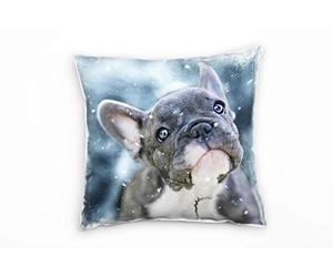 Paul Sinus Art Petit Bouledogue français Coussin décoratif canapé canapé 40 x 40 cm - Décoration Bien-être - Fabriqué en Allemagne, Microfibre, Gris, Bezug Ohne Füllung