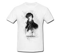 Paul Sinus Art Sherlock-Holmes T-shirt pour homme Blanc avec imprimé - Blanc - Large