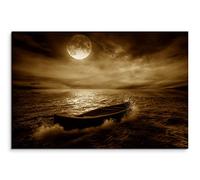 Paul Sinus Art Tableau 100 x 70 cm sépia nature paysage bateau mer après tempête lune ciel