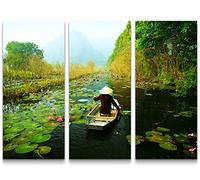 Paul Sinus Art Tableau de qualité Vietnamienne avec son bateau sur toile, 3x90x40cm