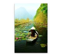 Paul Sinus Art Tableau de qualité Vietnamienne avec son bateau sur toile, 90 x 60 cm