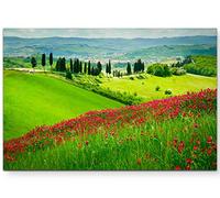 Paul Sinus Art Tableau mural en toile tendue Motif fleurs et cyprès Toscane, 120 x 80 cm