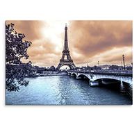 Paul Sinus Art Toile sur châssis 120 x 80 cm Paris Tour Eiffel Seine Pont Nuages sur Toile d'hiver comme panoramique