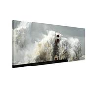 Paul Sinus Art Toile sur châssis - 150 x 50 cm - Motif : vague et tempête - Phare - Décoration murale sur toile - Panorama