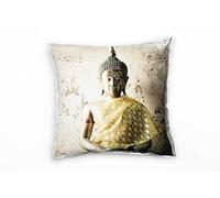 Paul Sinus Art Urban, Marron, doré, Bouddha, Oreiller décoratif 40 x 40 cm canapé Lounge Coussin décoratif - Décoration Sentiment de Bien-être Fabriqué en Allemagne, Microfibre, Or, Bezug mit Füllung