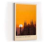 Paul Sinus Duomo di Milano Tableau mural 60 x 90 cm - La cathédrale de Milan au coucher du soleil comme silhouette contre un ciel doré