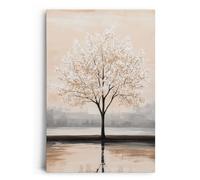 Paul Sinus - Image murale sur toile - Arbre de l'harmonie - 40x60 cm - Arbre naturel en fleurs avec reflets en beige doux comme symbole d'équilibre et de lumière